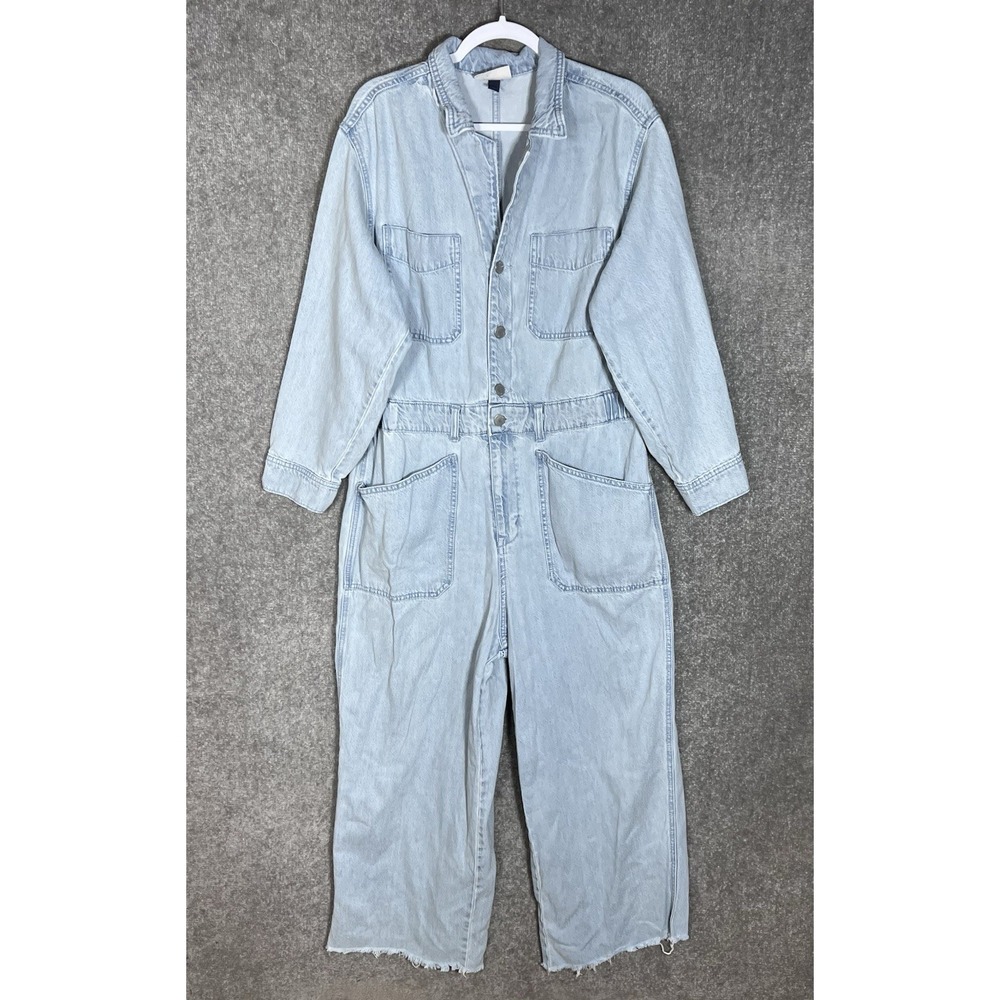 Universal Thread Wide Leg Denim Jumpsuit Coveralls Juniors Sz 17 Blue Light Wash